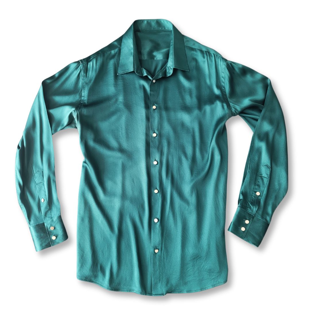 knee length dresses for ladies Men's Money Green 100% Silk Shirt