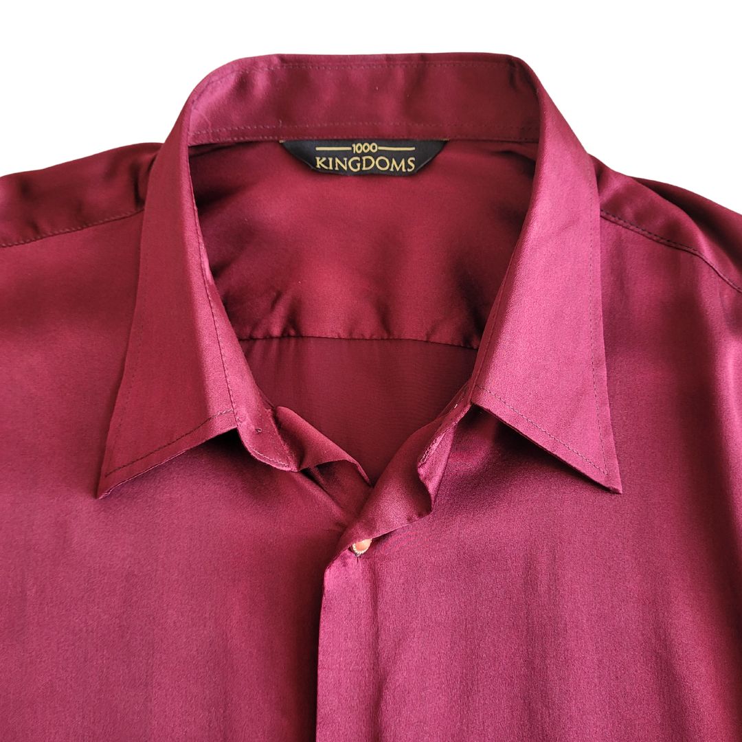 open lace back dress Men's Burgundy 100% Silk Shirt