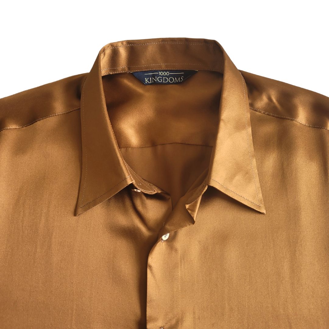 Men's Caramel Brown 100% Silk Shirt | 1000 Kingdoms Modern Fit / X-Large Men's Caramel Brown 100% Silk Shirt | 1000 Kingdoms Modern Fit / X-Large