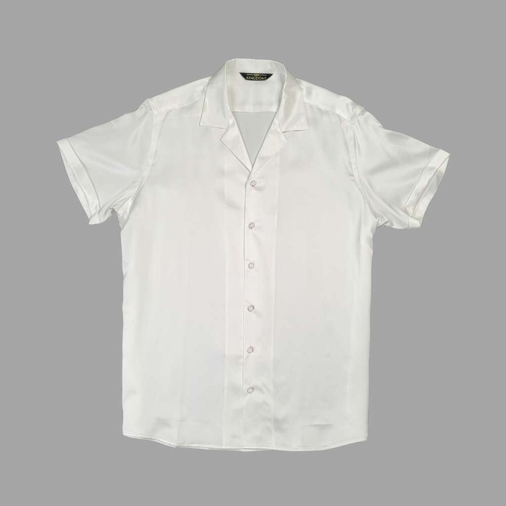 Men's White Short Sleeve Silk Shirt | 1000 Kingdoms Relaxed Fit / 3XL Men's White Short Sleeve Silk Shirt | 1000 Kingdoms Relaxed Fit / 3XL