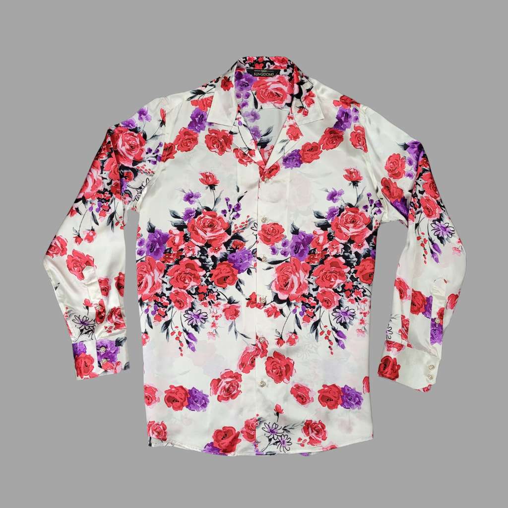 Mens White Floral 100% Silk Shirt | 1000 Kingdoms