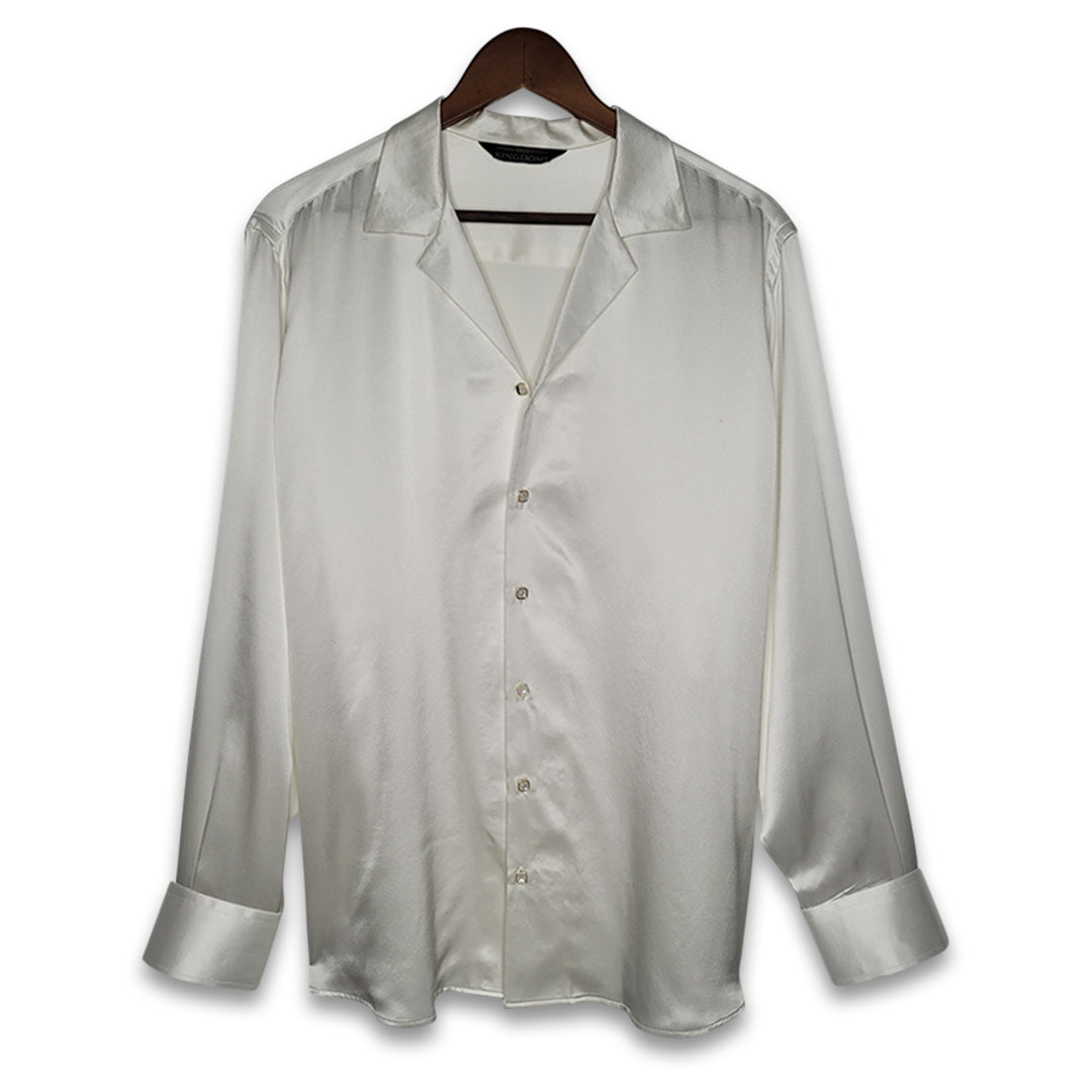 Outfit Silk White Button Down Shirt Men White Silk Blouse Long