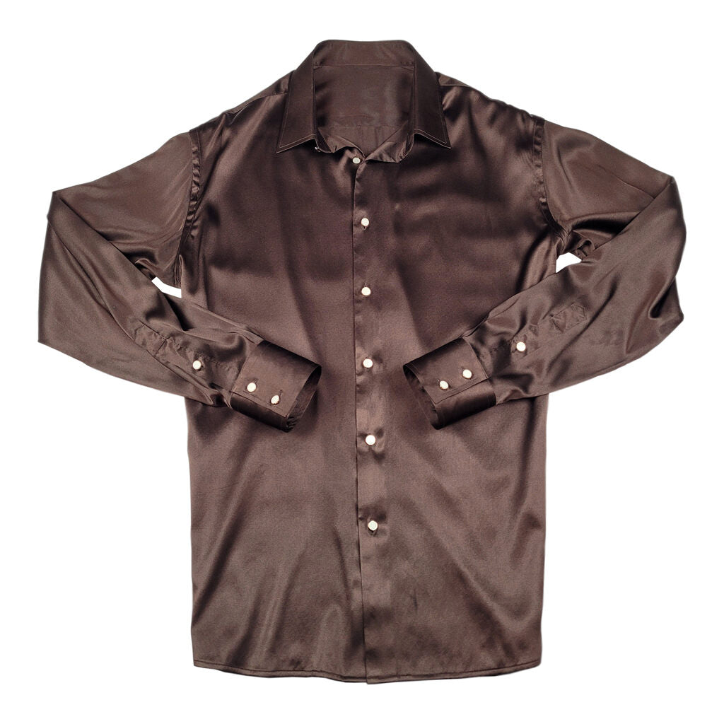 Men's Brown 100% Silk Shirt | 1000 Kingdoms Slim Fit / X-Large Men's Brown 100% Silk Shirt | 1000 Kingdoms Slim Fit / X-Large