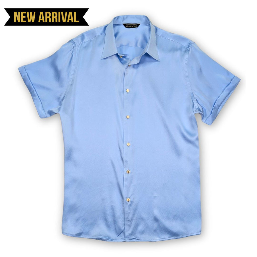 Mens Baby Blue Short Sleeve 100% Silk Shirt Mens Baby Blue Short Sleeve 100% Silk Shirt