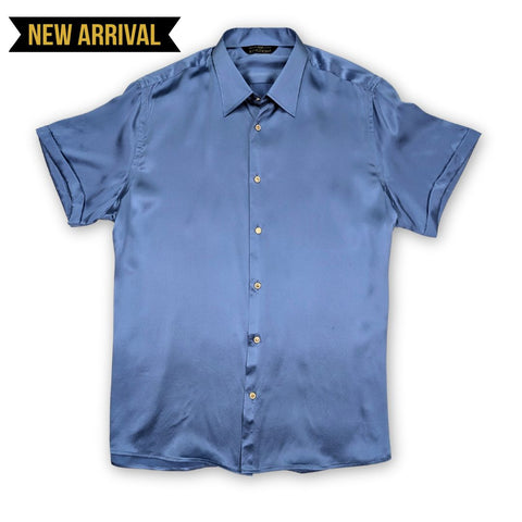 mens cool blue short sleeve silk shirt by 1000 kingdoms
