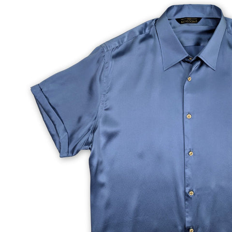 mens cool blue short sleeve silk shirt by 1000 kingdoms