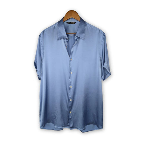 mens cool blue short sleeve silk shirt by 1000 kingdoms