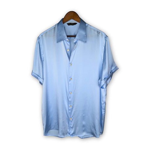 mens baby blue short sleeve silk shirt by 1000 kingdoms