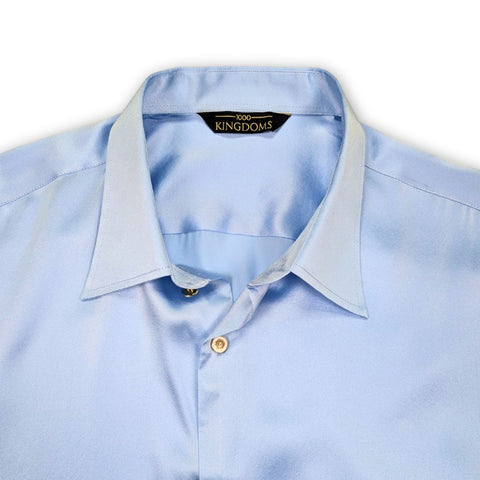 Mens Baby Blue Short Sleeve 100% Silk Shirt | 1000 Kingdoms Relaxed Fit / 5XL Mens Baby Blue Short Sleeve 100% Silk Shirt | 1000 Kingdoms Relaxed Fit / 5XL