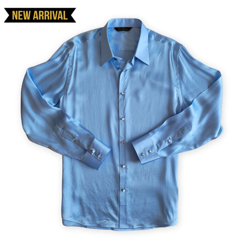 product photo mens long sleeve baby blue silk dress shirt from 1000 kingdoms