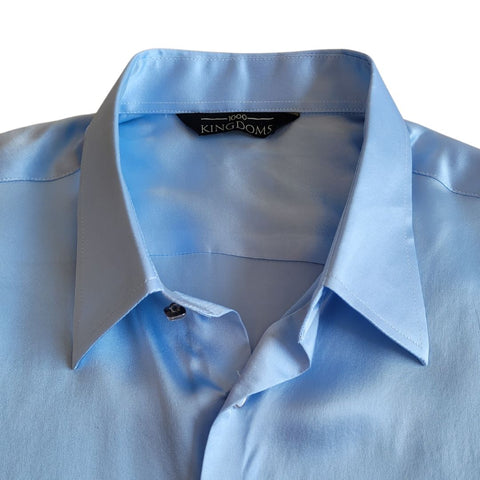 product photo mens long sleeve baby blue silk dress shirt from 1000 kingdoms