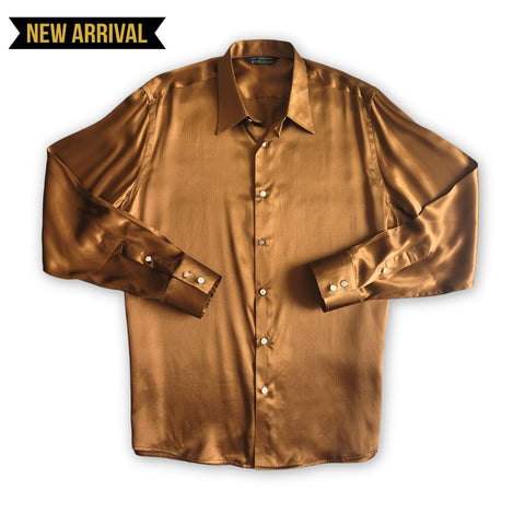 product photo mens long sleeve caramel brown silk dress shirt from 1000 kingdoms