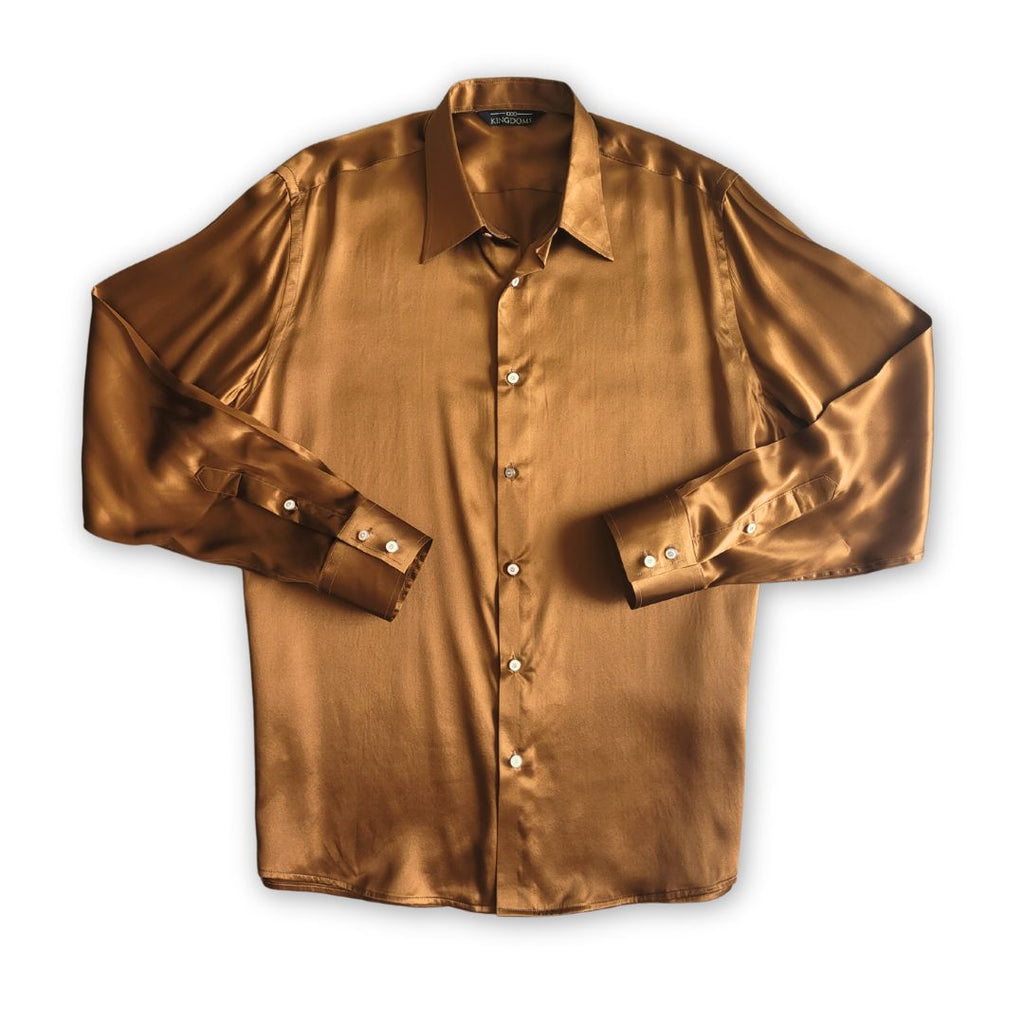 Men's Caramel Brown 100% Silk Shirt | 1000 Kingdoms Modern Fit / X-Large Men's Caramel Brown 100% Silk Shirt | 1000 Kingdoms Modern Fit / X-Large