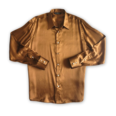 mens long sleeve caramel brown silk dress shirt from 1000 kingdoms