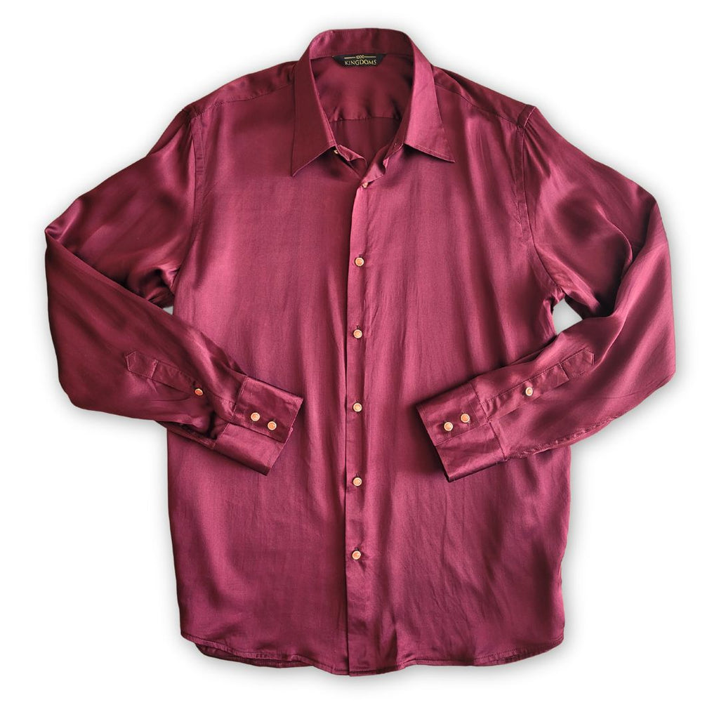 mens burgundy dress shirt Hisdern Men's with Contrast Collar for Casual L This regular fit burgundy red pure Men's Burgundy 100% Silk Shirt