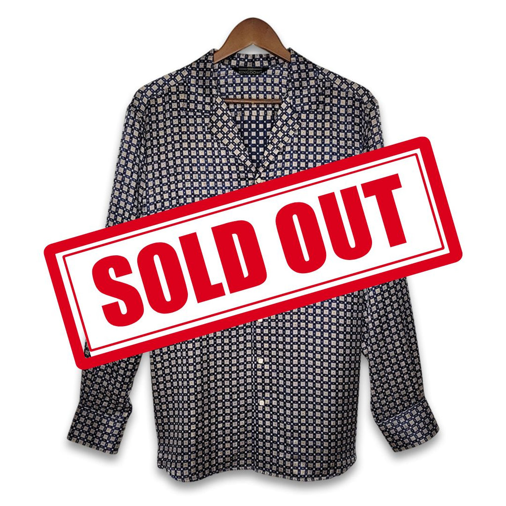 mens navy grid silk shirt product image