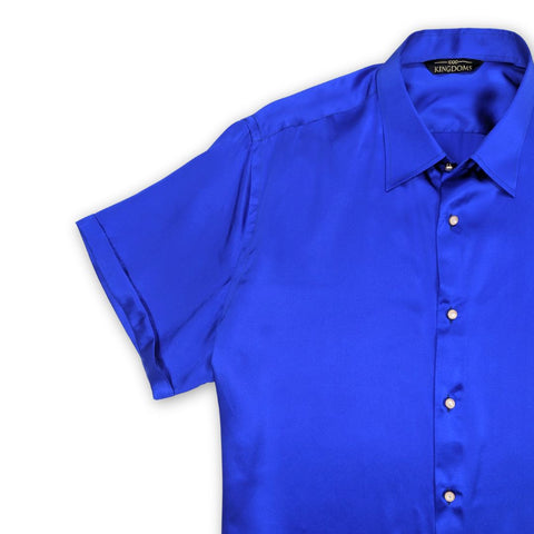 mens blue short sleeve silk shirt by 1000 kingdoms