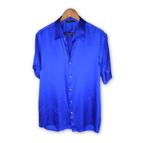 mens blue short sleeve silk shirt by 1000 kingdoms