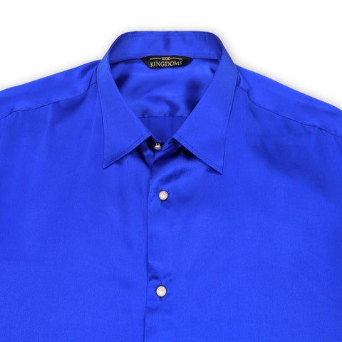 mens blue short sleeve silk shirt by 1000 kingdoms
