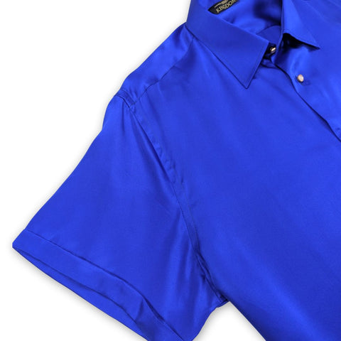 mens blue short sleeve silk shirt by 1000 kingdoms