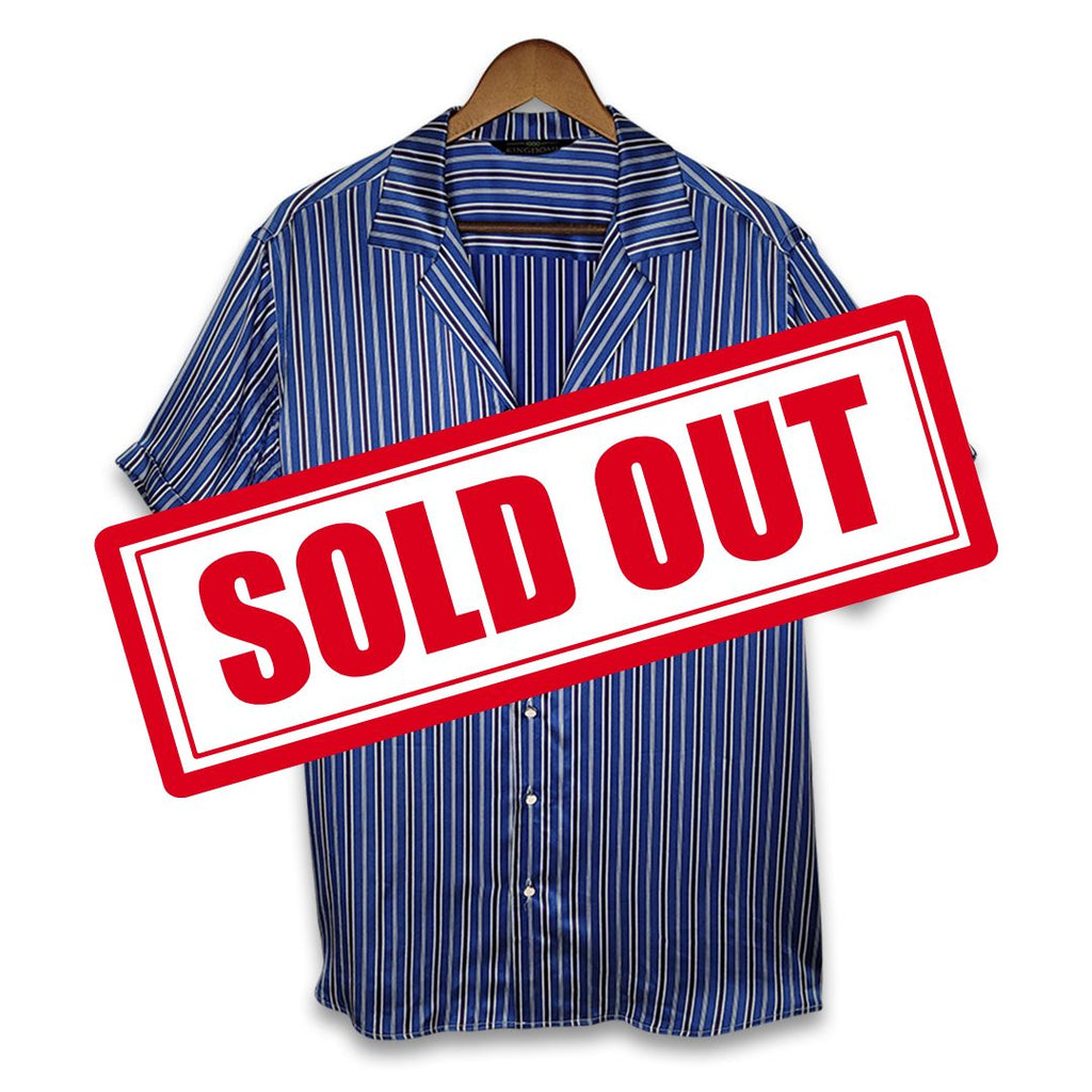 mens blue stripe short sleeve silk shirt product image