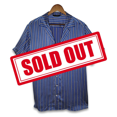 mens blue stripe short sleeve silk shirt product image