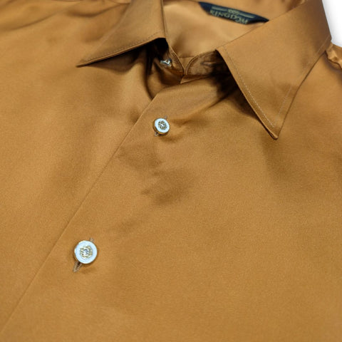 mens caramel brown short sleeve silk shirt by 1000 kingdoms
