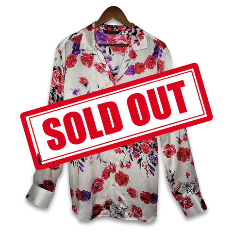mens white floral silk shirt product image