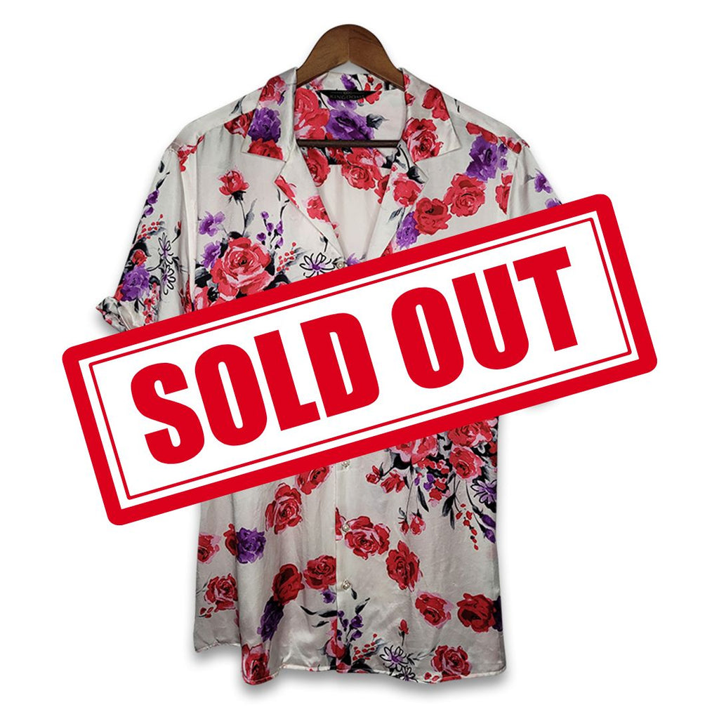 Mens White Floral Short Sleeve Silk Shirt