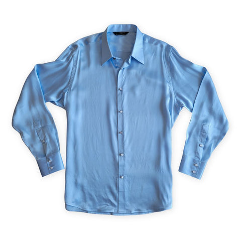 product photo mens long sleeve baby blue silk dress shirt from 1000 kingdoms