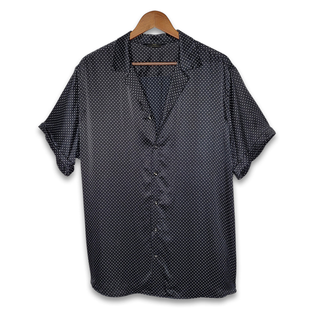 mens short sleeve black dotted silk shirt product image