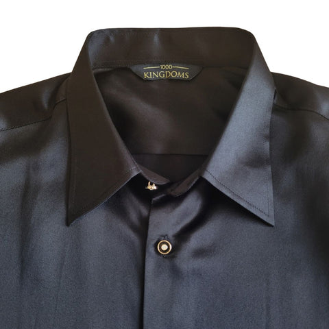 product photo men short sleeve black silk shirt from 1000 kingdoms