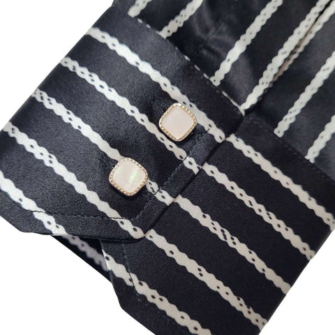 mens black stripe long sleeve silk shirt product picture