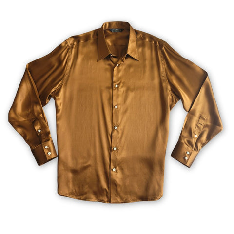 Men's Caramel Brown 100% Silk Shirt | 1000 Kingdoms Modern Fit / X-Large Men's Caramel Brown 100% Silk Shirt | 1000 Kingdoms Modern Fit / X-Large
