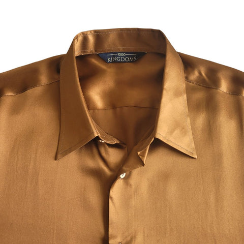Men's Caramel Brown 100% Silk Shirt | 1000 Kingdoms Relaxed Fit / Large Men's Caramel Brown 100% Silk Shirt | 1000 Kingdoms Relaxed Fit / Large