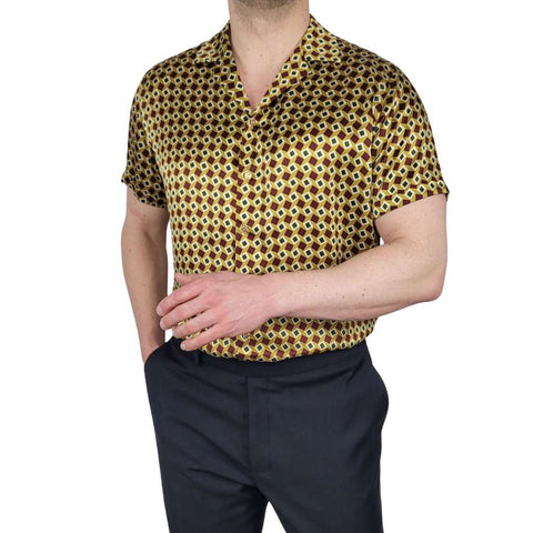 mens gold and brown short sleeve silk shirt product picture