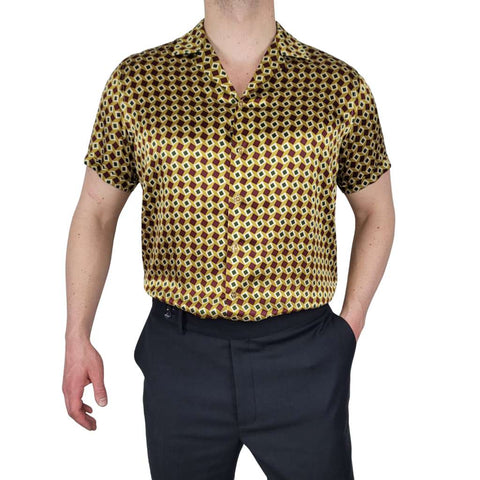 mens gold and brown short sleeve silk shirt product picture
