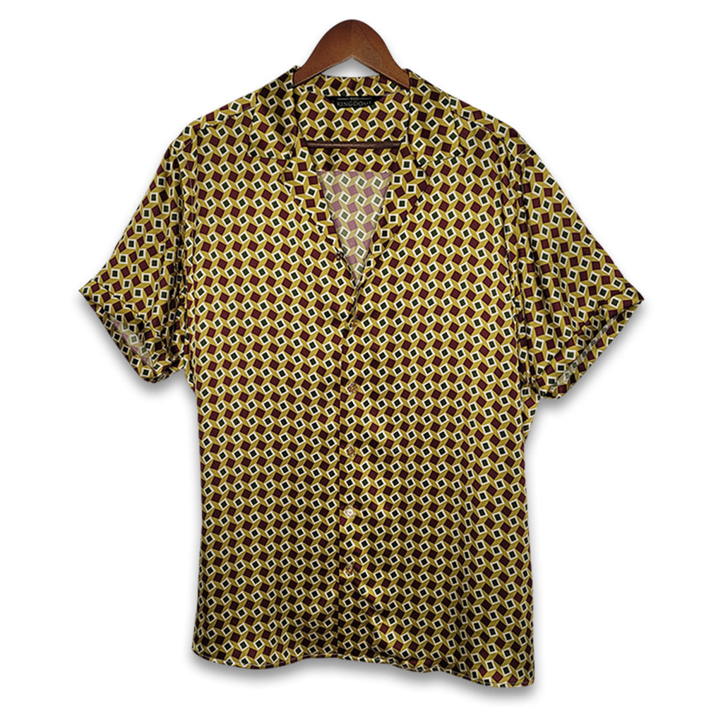 mens gold bowling short sleeve silk shirt product image