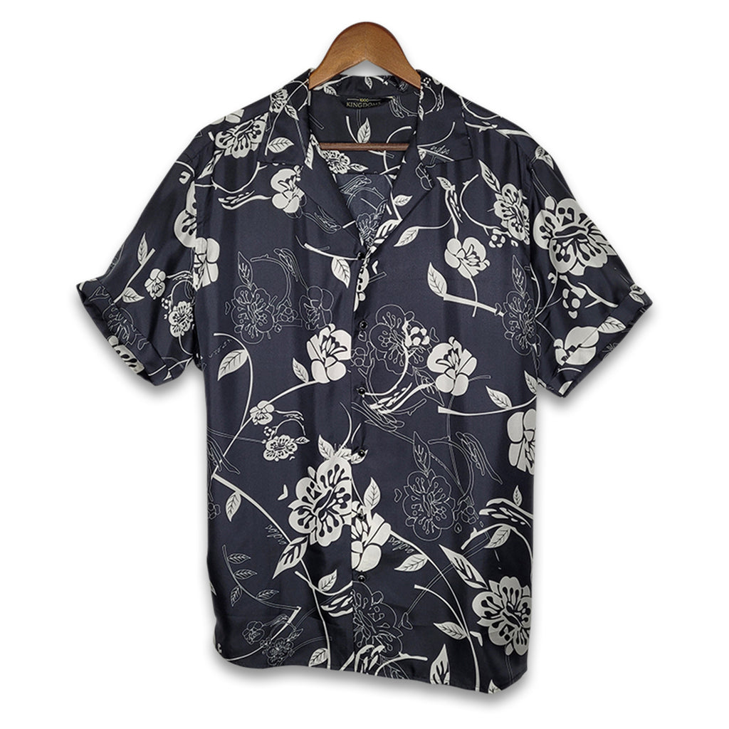 mens gothic floral short sleeve silk shirt product image 1000 kingdoms