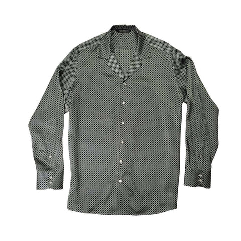 mens green and blue diamond long sleeve silk shirt product picture