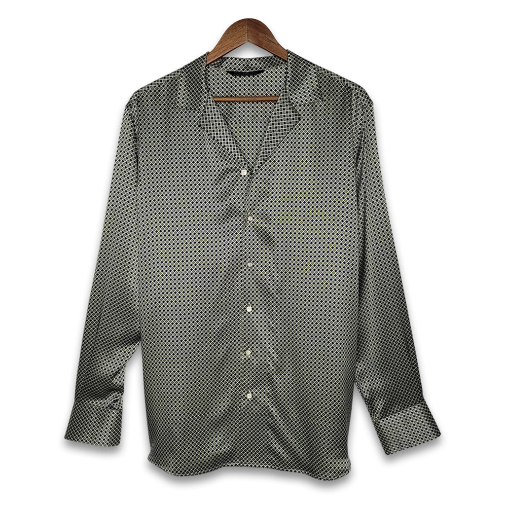 mens green and blue diamond silk shirt product image
