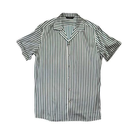 mens green stipe short sleeve silk shirt product picture