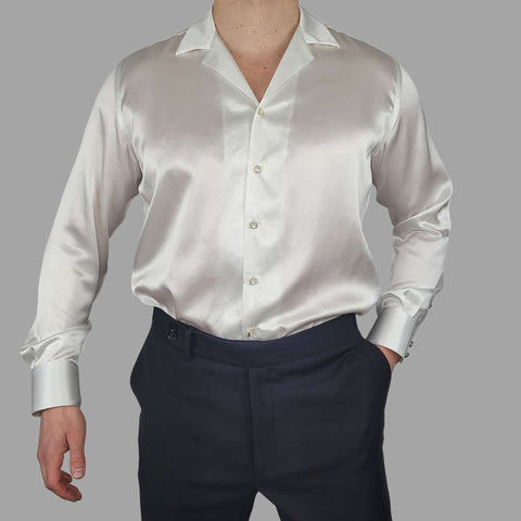 white silk dress shirt Men's White Silk Shirt