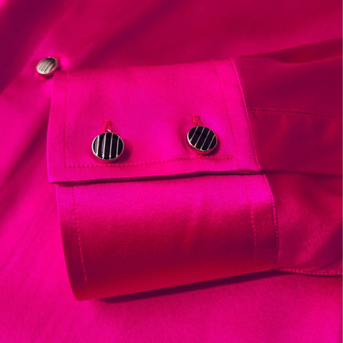 mens long sleeve pink silk shirt cuffs close up from 1000 kingdoms 