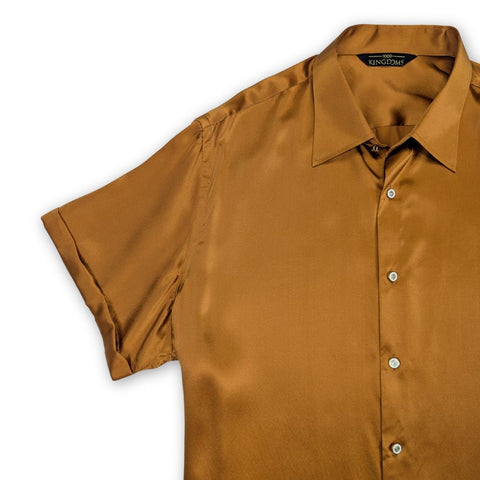 mens caramel brown short sleeve silk shirt by 1000 kingdoms