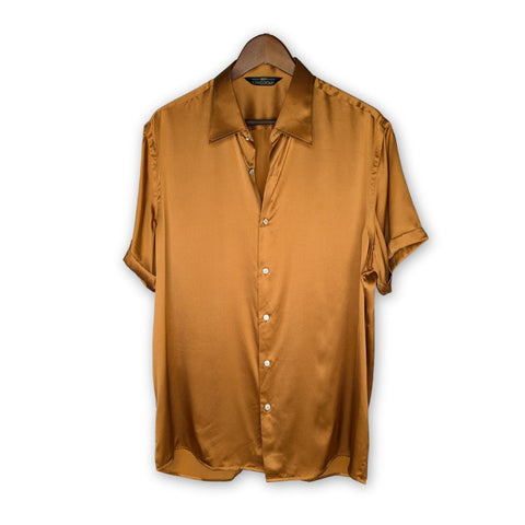 mens caramel brown short sleeve silk shirt by 1000 kingdoms