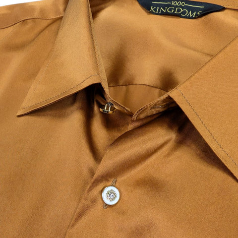 mens caramel brown short sleeve silk shirt by 1000 kingdoms