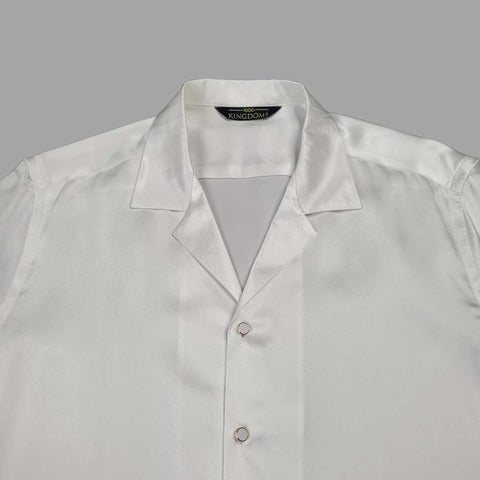 mens short sleeve white silk shirt product shot