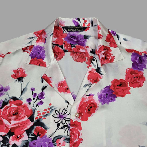 mens white floral long sleeve silk shirt product picture