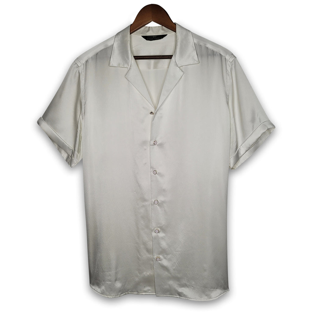 Men's White Short Sleeve Silk Shirt 1000 Kingdoms